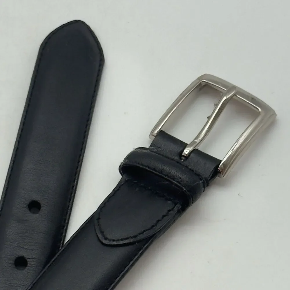 Polo Ralph Lauren Black Italian Leather Belt Men's 38 Silver Buckle & Logo FLAW